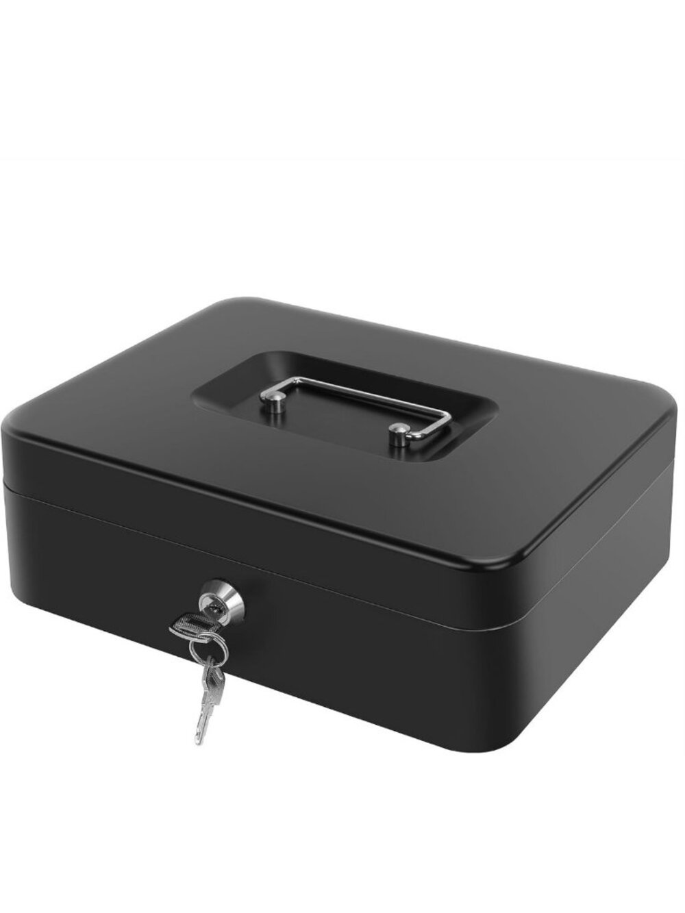 Large Lockable Cash Box with Money Tray - Metal Safe for Coins & Bills, Black